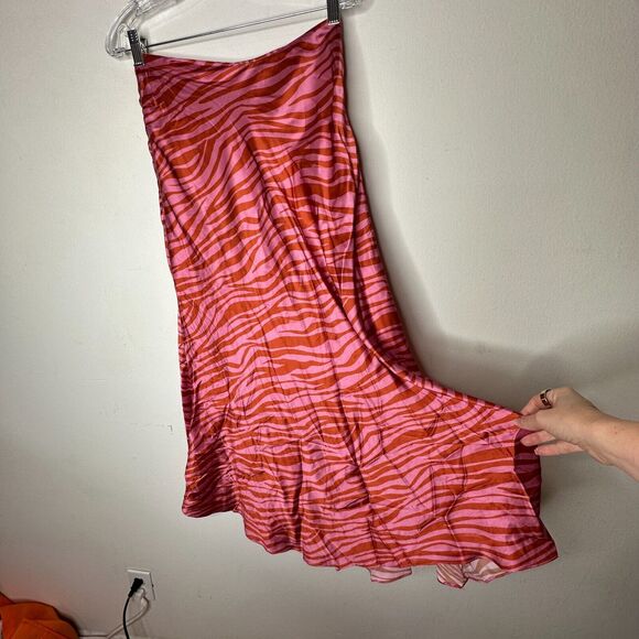 Monika Rust Orange Pink Patti Animal Print Maxi Skirt 100% Pure Silk XS - Picture 6 of 13